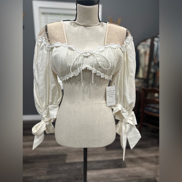 Rare NWT For Love And Lemons Creamsicle Crop Top Linen Embroidered Medium Sheer - Picture 5 of 13